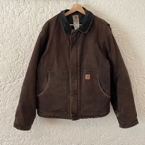 Vintage Carhartt Arctic Canvas Lined Work Jacket Size XL Dark Brown Coat J22 DKB